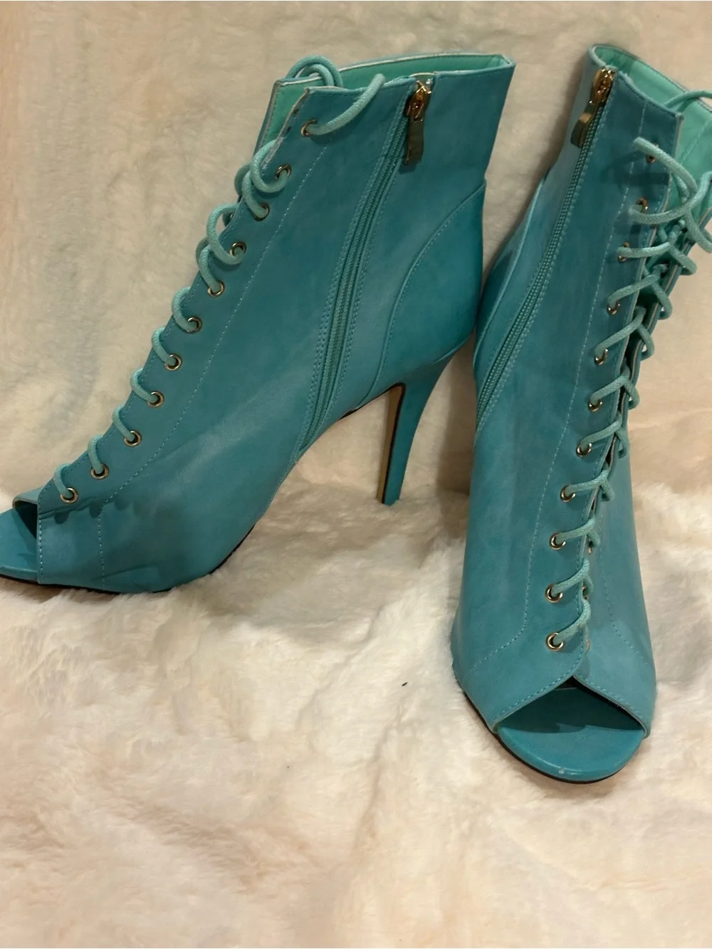 Open-Toe Lace-Up Teal Women’s Booties - Picture 3 of 5